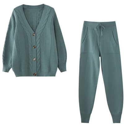 Warme Dames Loungewear Set met Gebreid Cardigan en Broek
