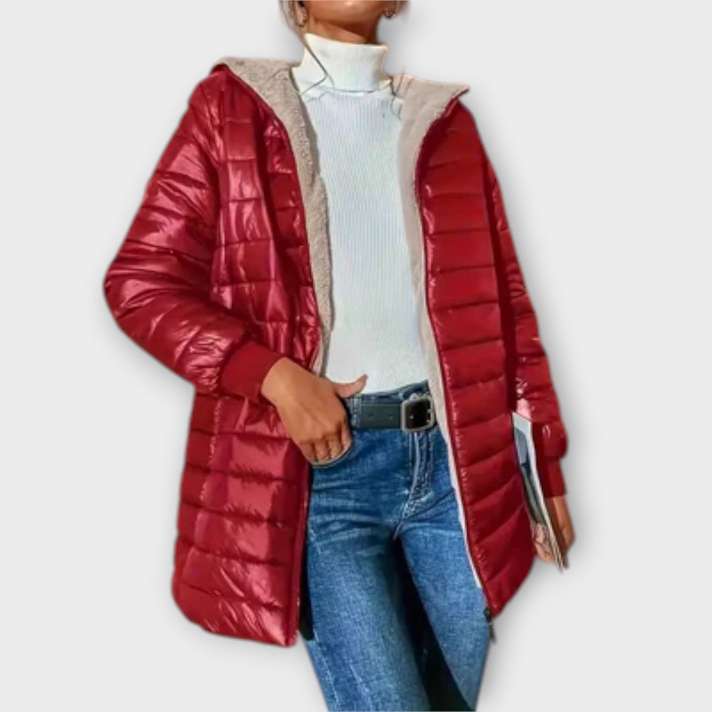 Trendy Lange Dames Quilted Winterjas met Rits