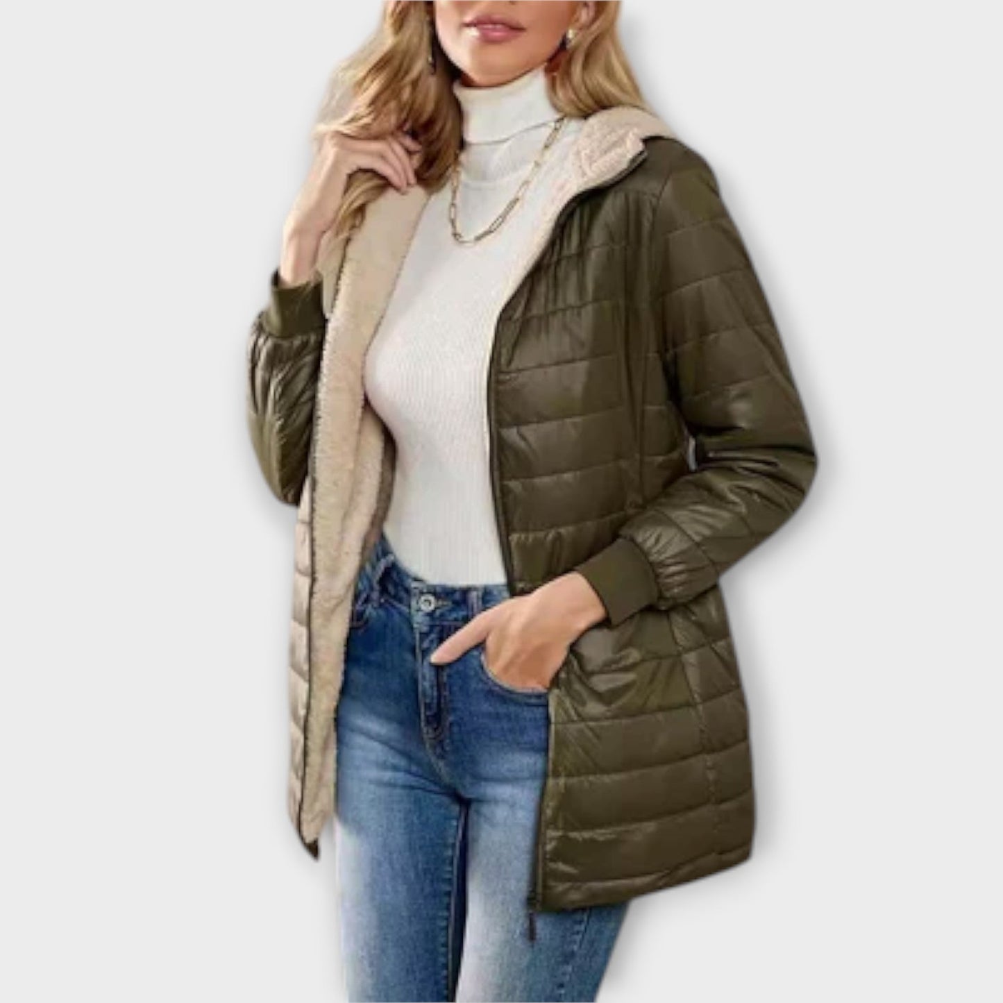 Trendy Lange Dames Quilted Winterjas met Rits