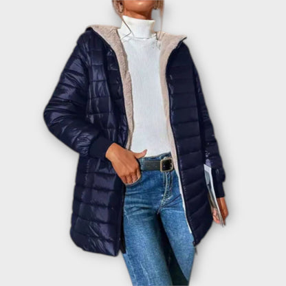Trendy Lange Dames Quilted Winterjas met Rits