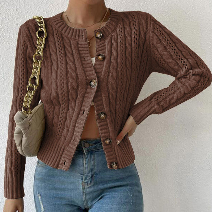 Cardigan Court Tricoté pour Femme avec Boutons et Motif Torsadé