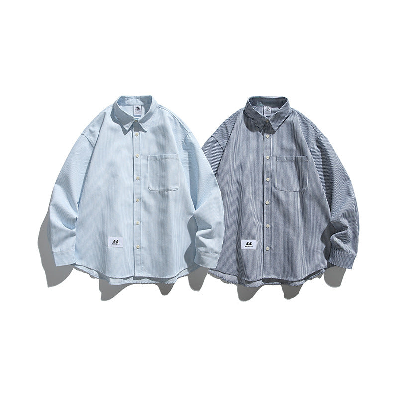 Oversized Gestreept Overhemd met Borstzak en Kentkraag voor Dames