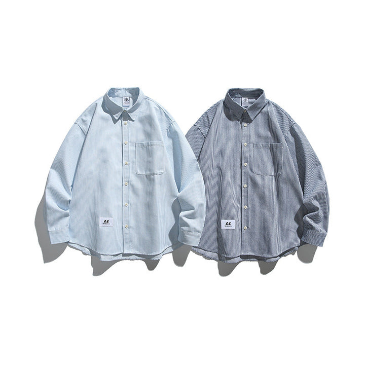 Oversized Gestreept Overhemd met Borstzak en Kentkraag voor Dames