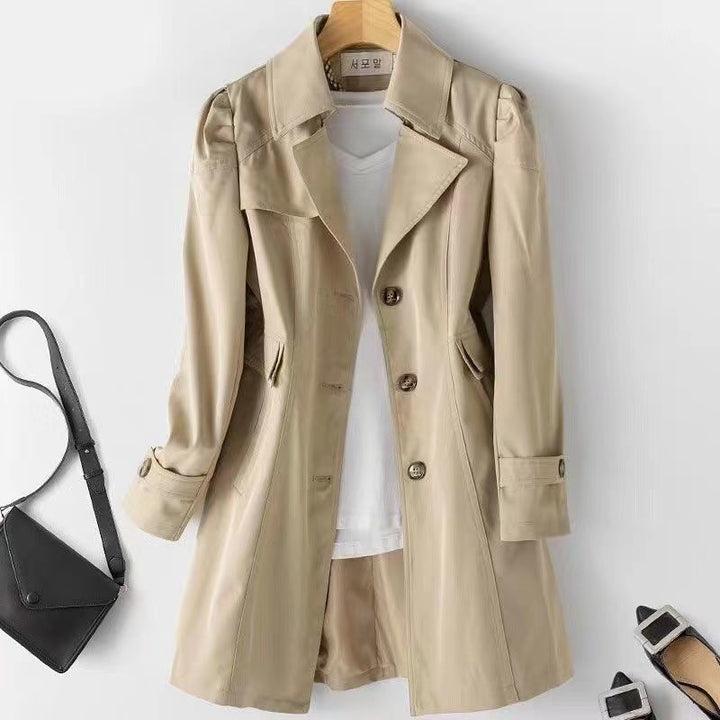Women's Trench Coat Water-Repellent and Windproof with Button Closure