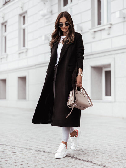 Luxe Elegante Dames Lange Mantel Jas met Ceintuur