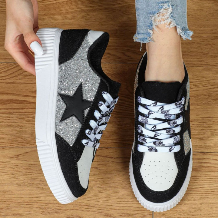 Baskets pailletées avec détail étoile et semelle compensée pour femmes