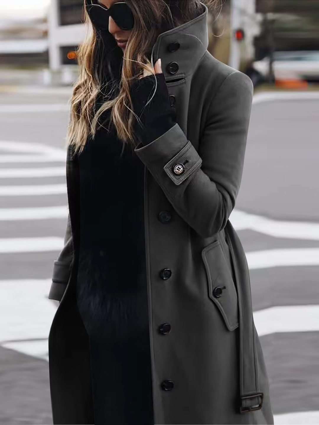 Manteau Femme Élégant Cintré avec Boutons et Col Haut