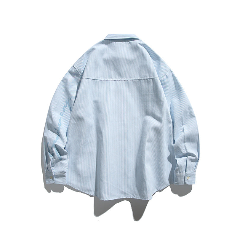 Oversized Gestreept Overhemd met Borstzak en Kentkraag voor Dames