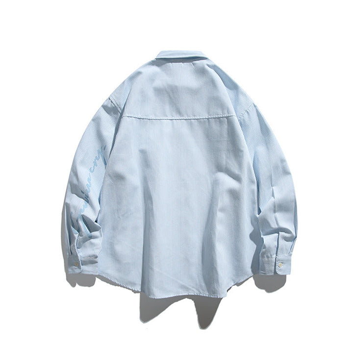 Oversized Gestreept Overhemd met Borstzak en Kentkraag voor Dames