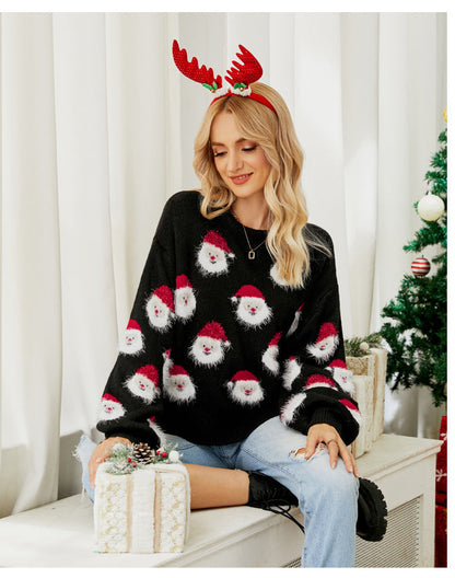 Zachte Oversized Dames Kersttrui met Kerstman Print en Lange Mouwen