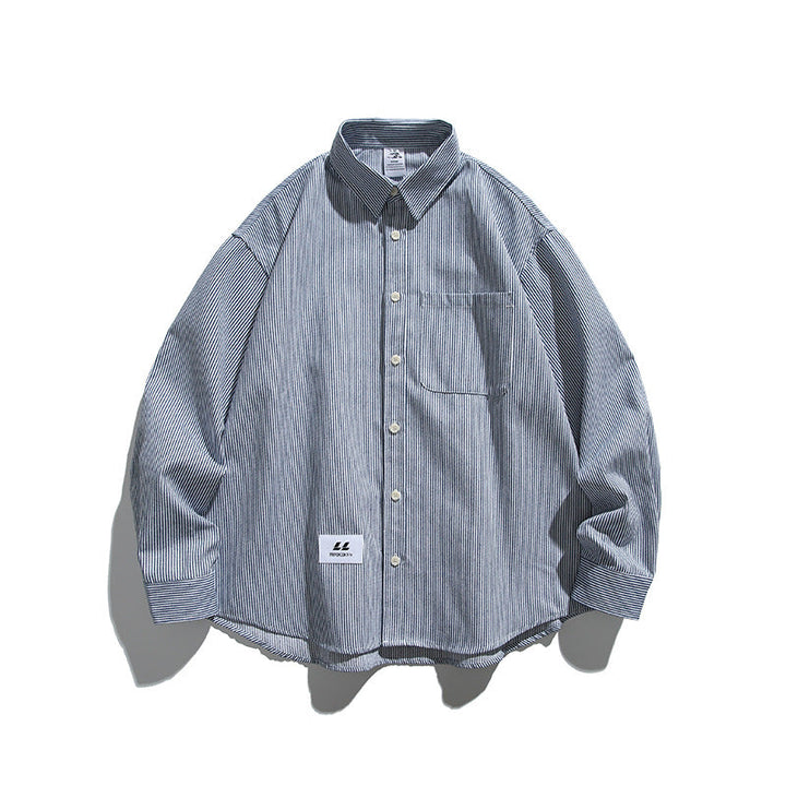 Oversized Gestreept Overhemd met Borstzak en Kentkraag voor Dames