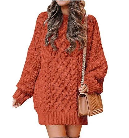 Gebreide Oversized Dames Mini Sweater Jurk met Lange Mouwen