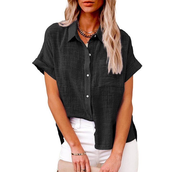 Casual Women's Shirt Blouse with Chest Pocket and Loose Fit