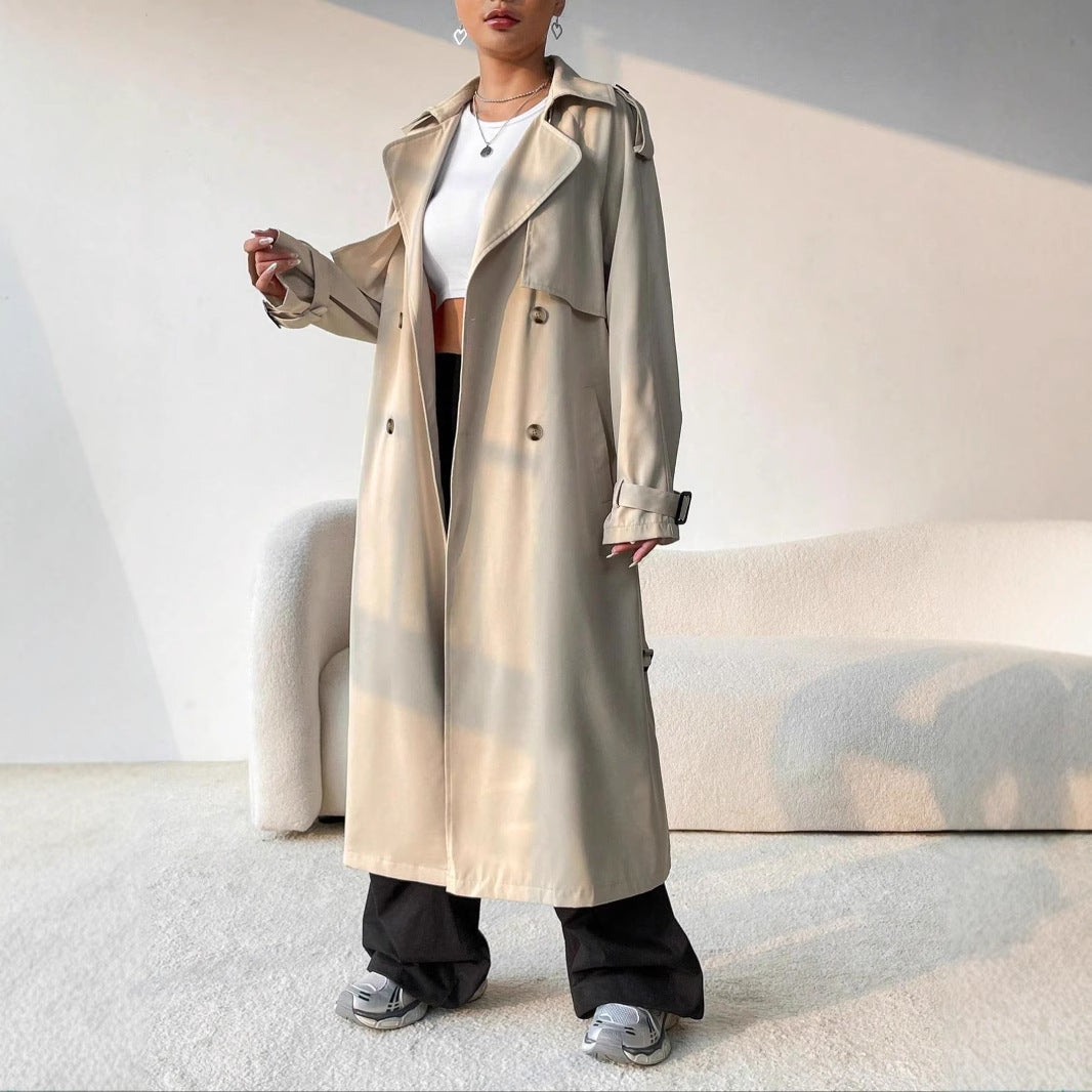 Stijlvolle Lange Dames Trenchcoat Met Ceintuur