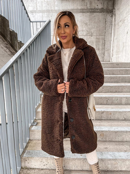 Luxe Oversized Dames Teddy Jas met Knopen en Zakken