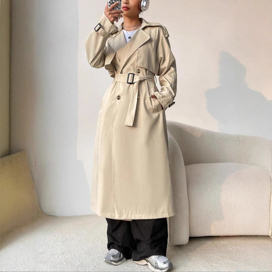 Stijlvolle Lange Dames Trenchcoat Met Ceintuur