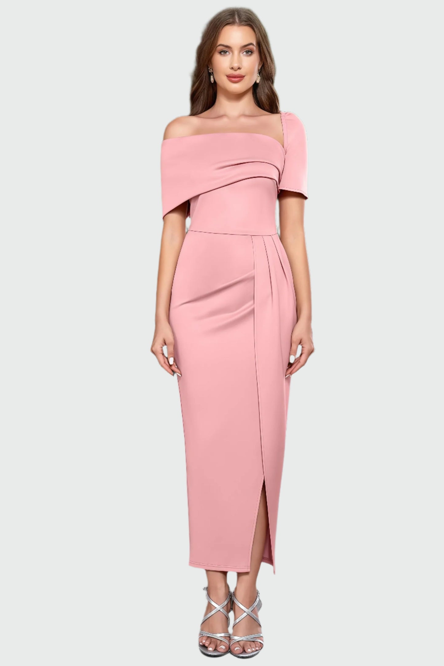 Lyza | Asymmetrische Avondjurk met Split en Off-Shoulder Detail