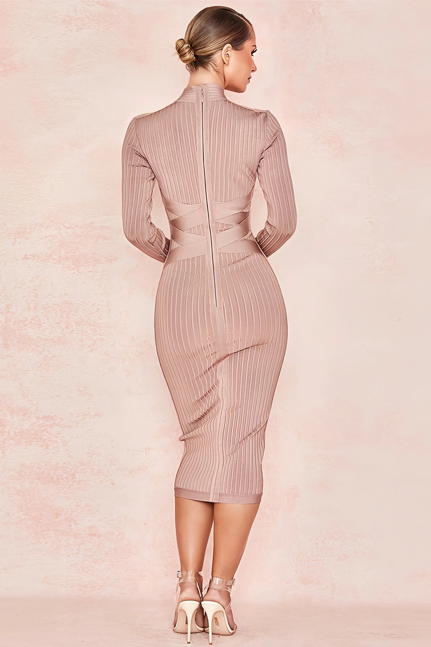 Halyn | Bandage Midijurk met Geribde Structuur