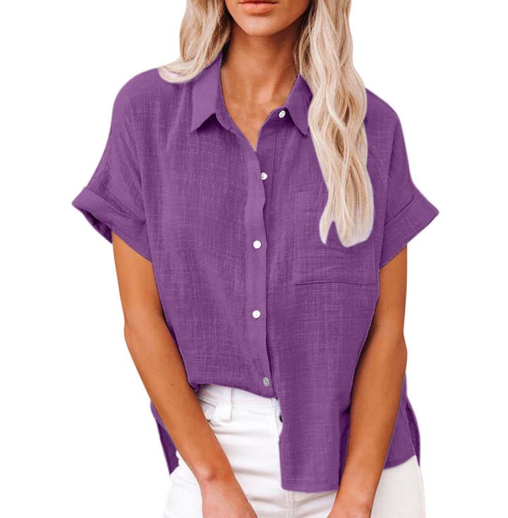 Casual Women's Shirt Blouse with Chest Pocket and Loose Fit