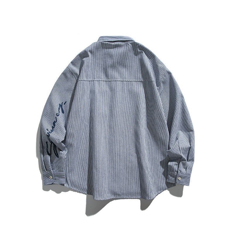 Oversized Gestreept Overhemd met Borstzak en Kentkraag voor Dames