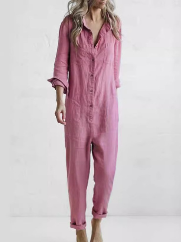 Trendy Women's Utility Jumpsuit with Long Sleeves and Pockets