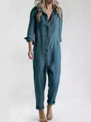 Trendy Women's Utility Jumpsuit with Long Sleeves and Pockets