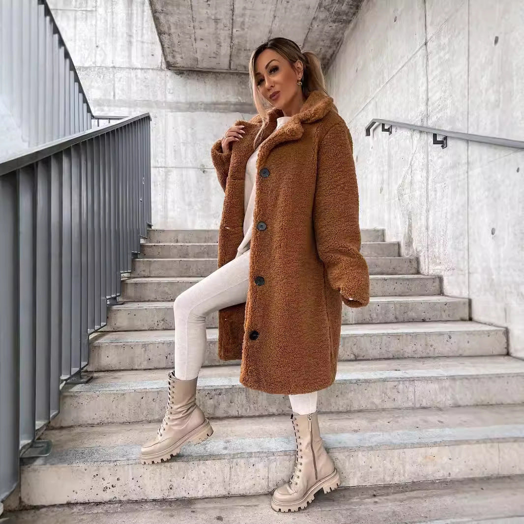 Luxe Oversized Dames Teddy Jas met Knopen en Zakken