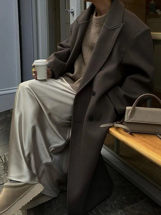 Oversized Women's Coat with Double Buttons