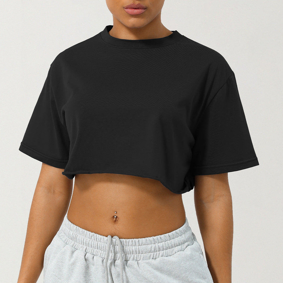 Modny damski crop top z krótkim rękawem i luźnym krojem