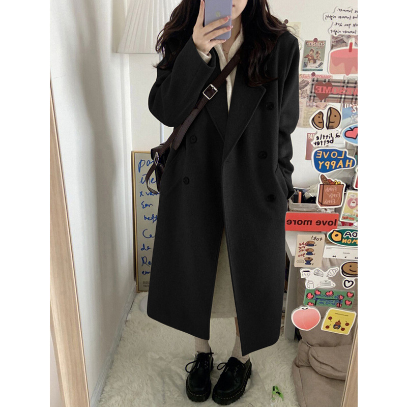 Lange Oversized Dames Mantel Jas met Dubbele Knoopsluiting