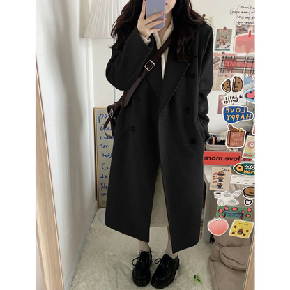 Lange Oversized Dames Mantel Jas met Dubbele Knoopsluiting