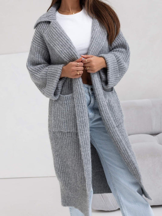 Trendy Lange Oversized Dames Cardigan met Zakken