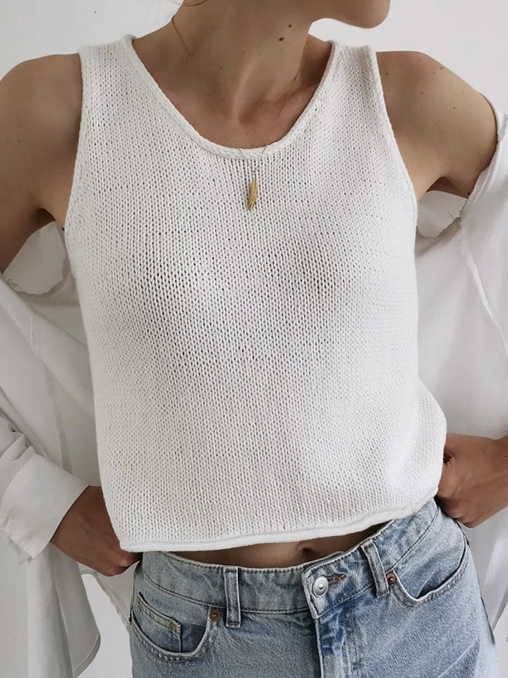 Soft Women's Cropped Tank Top with Knitted Texture