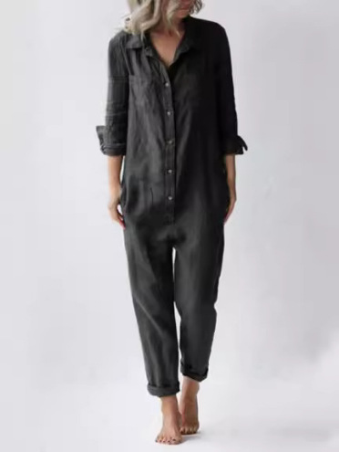 Trendy Women's Utility Jumpsuit with Long Sleeves and Pockets