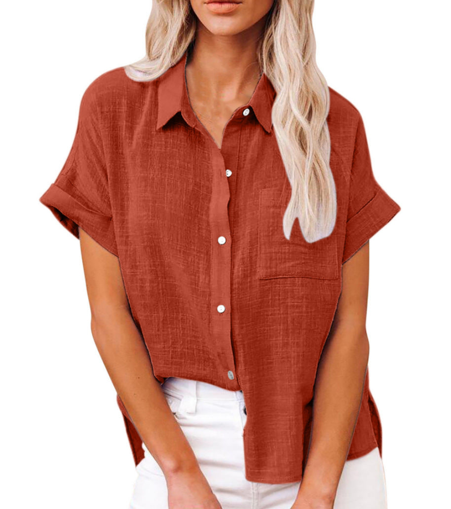 Casual Women's Shirt Blouse with Chest Pocket and Loose Fit