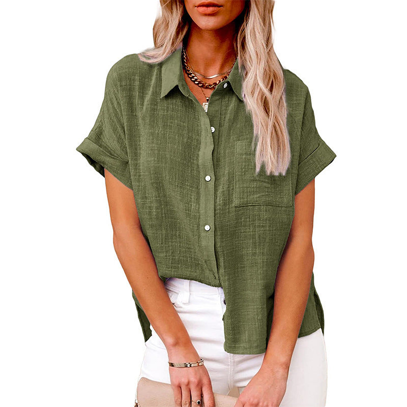 Casual Women's Shirt Blouse with Chest Pocket and Loose Fit