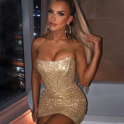 Tami | Strapless Glitter Mini Jurk
