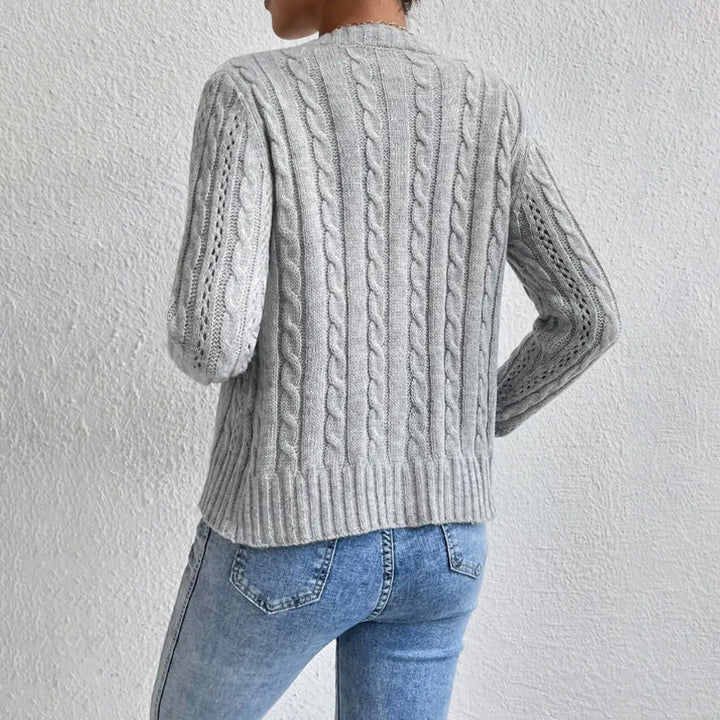 Cardigan Court Tricoté pour Femme avec Boutons et Motif Torsadé