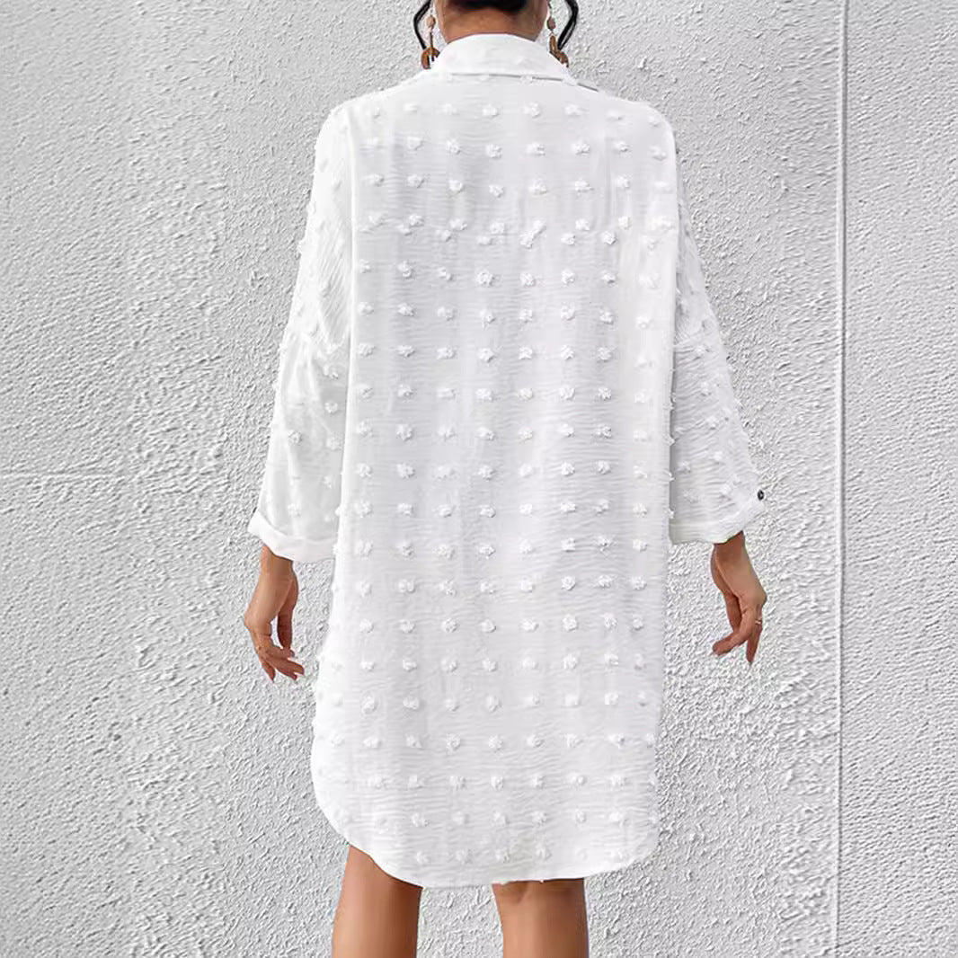 Kay | Luchtige Strandblouse met Textuur en Knoopsluiting
