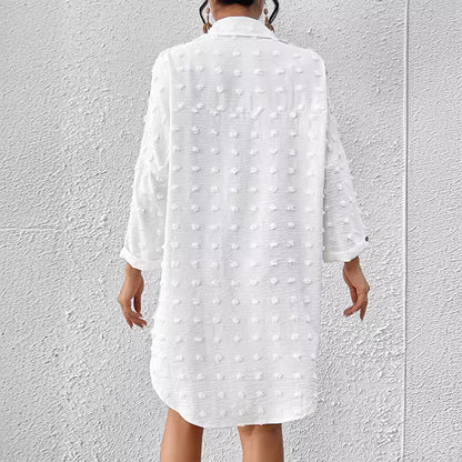 Kay | Luchtige Strandblouse met Textuur en Knoopsluiting