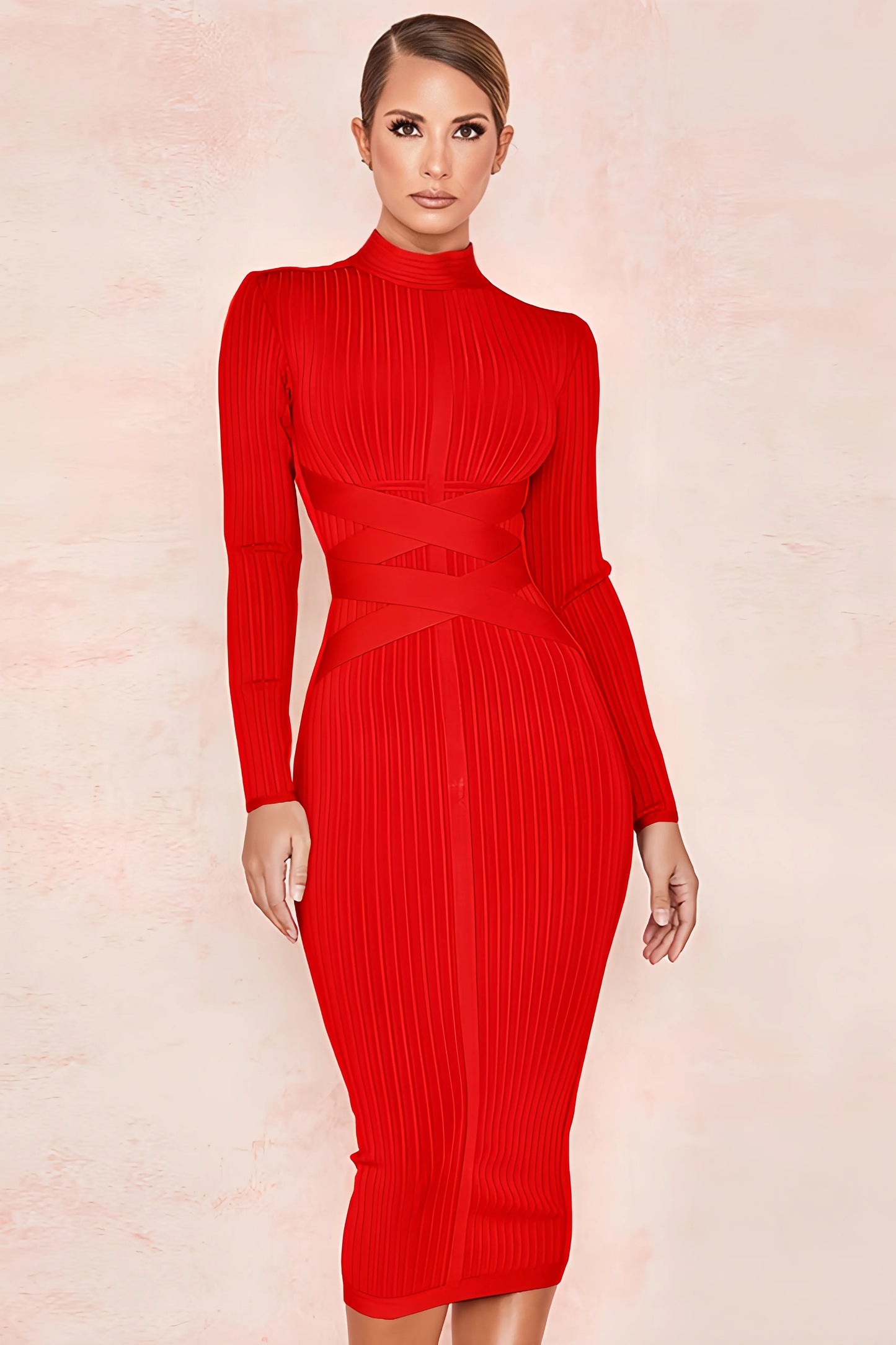 Halyn | Bandage Midijurk met Geribde Structuur