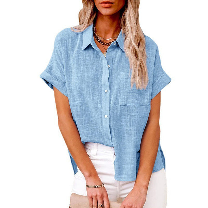 Casual Women's Shirt Blouse with Chest Pocket and Loose Fit