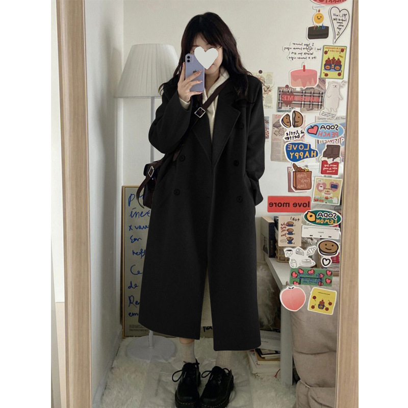 Lange Oversized Dames Mantel Jas met Dubbele Knoopsluiting