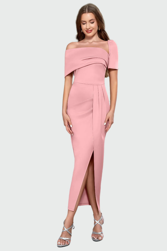 Lyza | Asymmetrische Avondjurk met Split en Off-Shoulder Detail