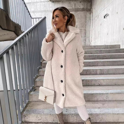 Luxe Oversized Dames Teddy Jas met Knopen en Zakken