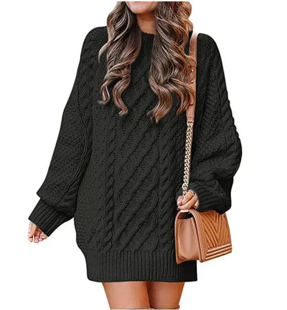 Gebreide Oversized Dames Mini Sweater Jurk met Lange Mouwen