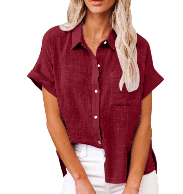 Casual Women's Shirt Blouse with Chest Pocket and Loose Fit