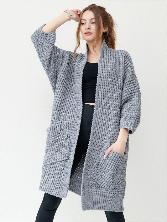 Trendy Oversized Warme Dames Cardigan met Zakken