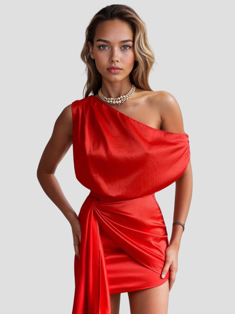 Yolie | Mini robe satinée élégante à une épaule