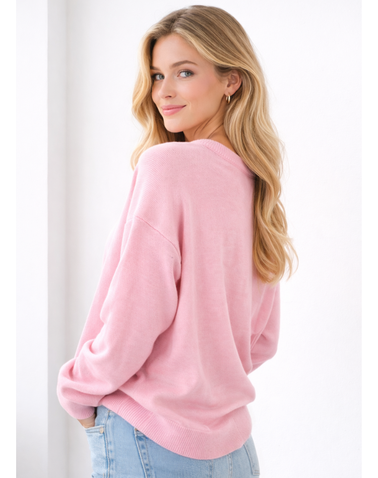 Pull d'hiver tricoté doux oversize pour femmes avec manches longues